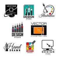 Graphic and web design studio symbol set vector