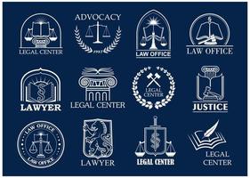 Law firm, legal center and lawyer office badge set vector