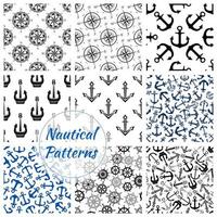 Nautical anchor, helm, compass seamless pattern vector