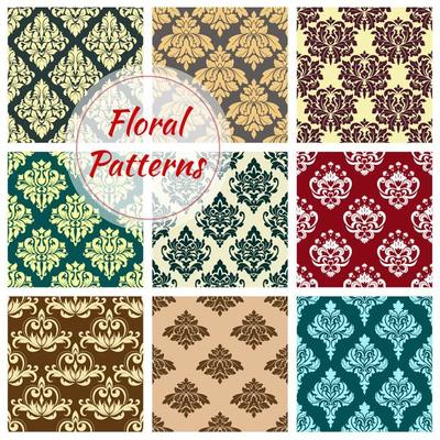 Vectror seamless floral Damask patterns set