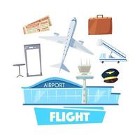icono de aeropuerto y servicio de vuelo para el diseño de viajes vector