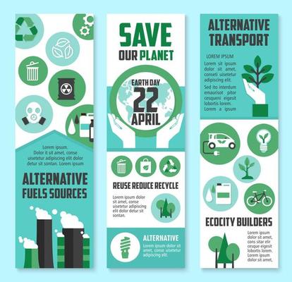 Earth Day, save planet banner set for eco design