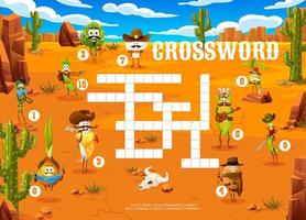Crossword quiz with cartoon cowboy vegetables