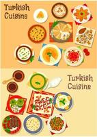 Turkish cuisine traditional dinner dishes icon vector