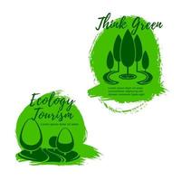 Ecology and ecotourism icon set with green trees vector