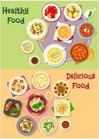 conjunto de iconos de comida reconfortante para el diseño del menú de la cena vector