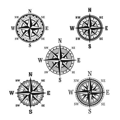 Vector icons of marine nautical navigation compass