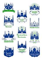 icono de ramadan kareem con mezquita y luna vector