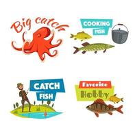 conjunto de iconos de dibujos animados de deporte y hobby de pesca vector