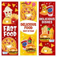 Cartoon fast food characters vertical banners vector