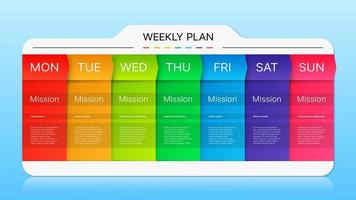 Week timeline planner schedule, calendar timetable vector