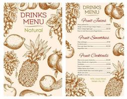 Fruit juice drinks menu of vector sketch fruits