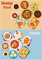 Lunch menu icon set with main dishes and dessert vector