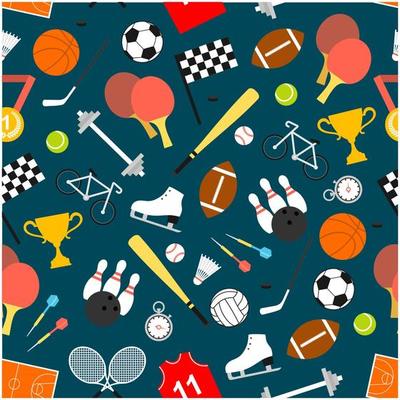 Sporting equipment and item seamless pattern
