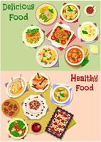 conjunto de iconos de comida deliciosa para el diseño del menú del almuerzo vector