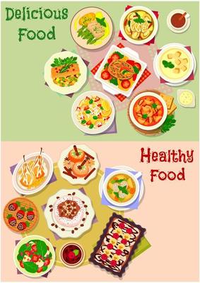 Delicious food icon set for lunch menu design