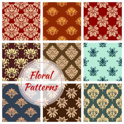 Floral seamless pattern with damask ornament