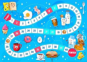 Step board game with cartoon breakfast characters vector