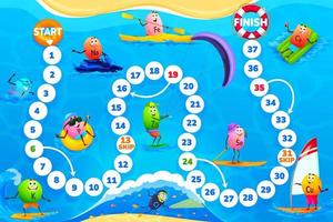 Kids step board game, cartoon minerals at beach vector