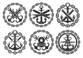 Marine and nautical heraldic anchor vector icons