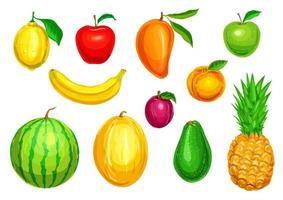 Tropical and garden fruit watercolor set vector