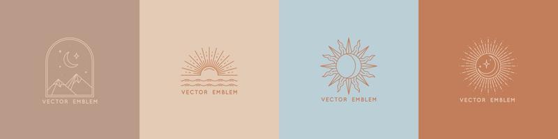 Sun and moon boho icons, vector set of symbols