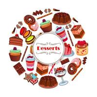 Dessert and pastry sweets cartoon poster design vector