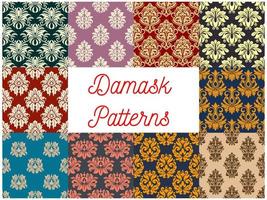 damasco, seamless, patrón, conjunto, con, floral, ornamento vector