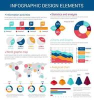 elementos de diseño infográfico con mapa, gráfico, gráfico vector