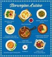 menú de cocina noruega con pescado y carne vector