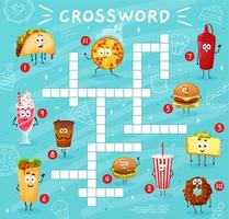 Crossword quiz grid with funny fast food character vector