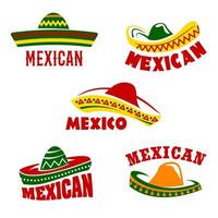 Vector sombrero icons Mexican cuisine restaurant