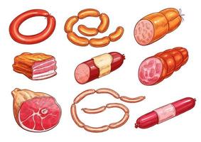 Meat, sausage, bbq product isolate sketch set