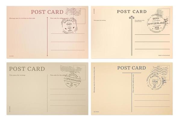 Vintage postcards, post card stamps templates