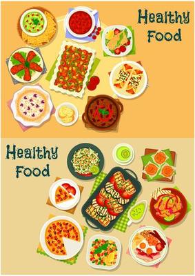 Healthy food icon set for cafe menu design