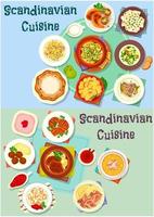 Scandinavian cuisine icon set with fish and meat vector