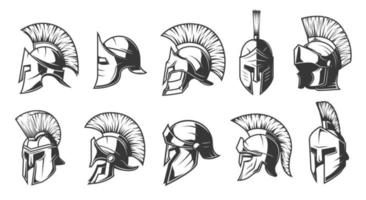 Helmets of spartan, soman warriors and gladiators vector