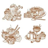 Vector sketch desserts and pastry for bakery shop