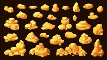 pepitas o lingotes de mineral de oro, rocas de oro de dibujos animados vector
