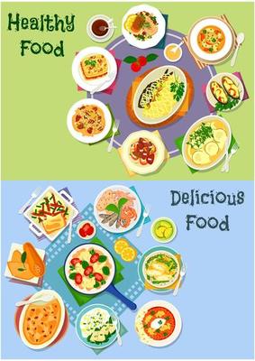 Nutritious dinner icon set for food theme design