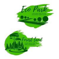 conjunto de iconos de paisaje de parque ecológico y bosque verde vector