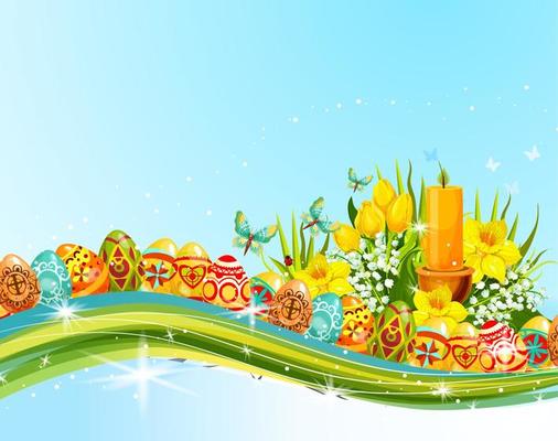 Easter egg and flower banner for holiday design