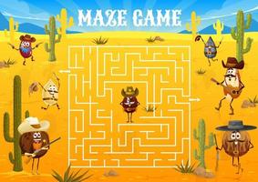 Wild west labyrinth maze with cartoon cowboy nuts vector