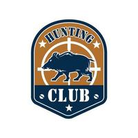 Hunting club shield badge with wild boar vector