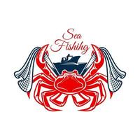 Sea fishing symbol with crab and net vector