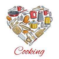 cartel de utensilios de cocina en forma de corazón vector