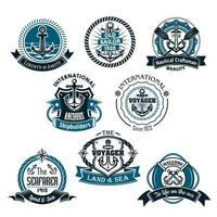 Nautical and marine vector icons set