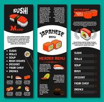 Japanese vector menu for sushi restaurant or bar