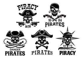 Pirate symbols and Jolly Roger vector icons set