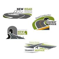 Road service, bridge or tunneling vector icons